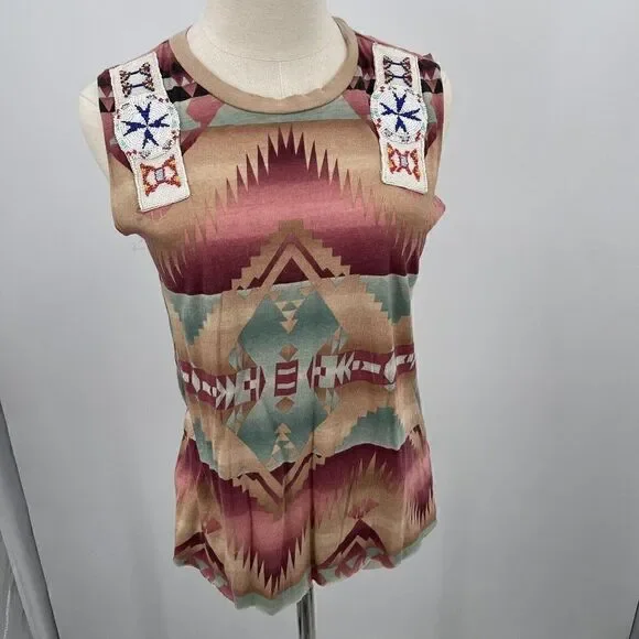Denim & supply Ralph Lauren tribal beaded tank Small BoxH sleeveless Aztec - Picture 2 of 7